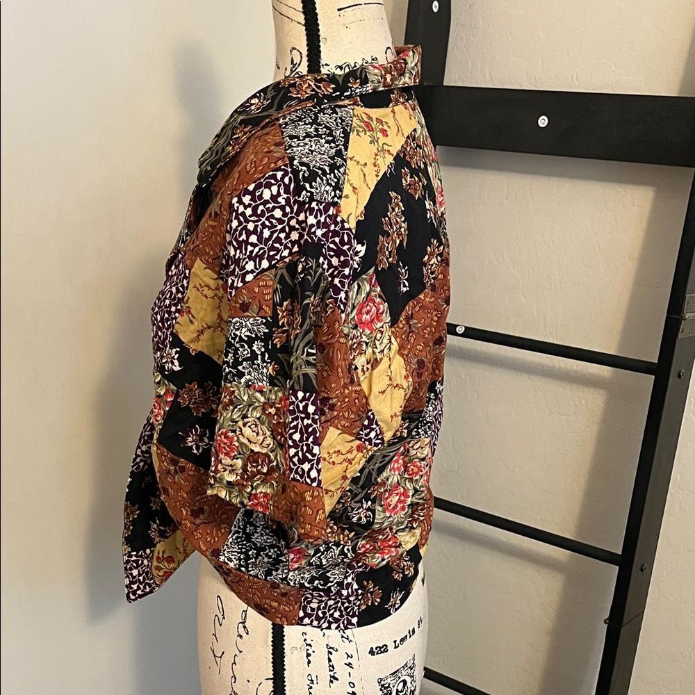 Vintage Virgo II Patchwork Multi Design Bohemian Tie-Front Blouse Hippie - Picture 4 of 9